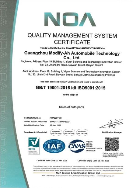 China GUANGZHOU MODIFY-AH AUTOMOBILE TECHNOLOGY CO., LTD certificaten